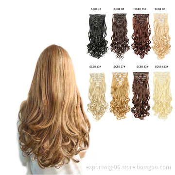 synthetic clip in hair extension seamless crochet braiding Synthetic Hair Extensions 7 Pieces Clip In synthetic hair chignon